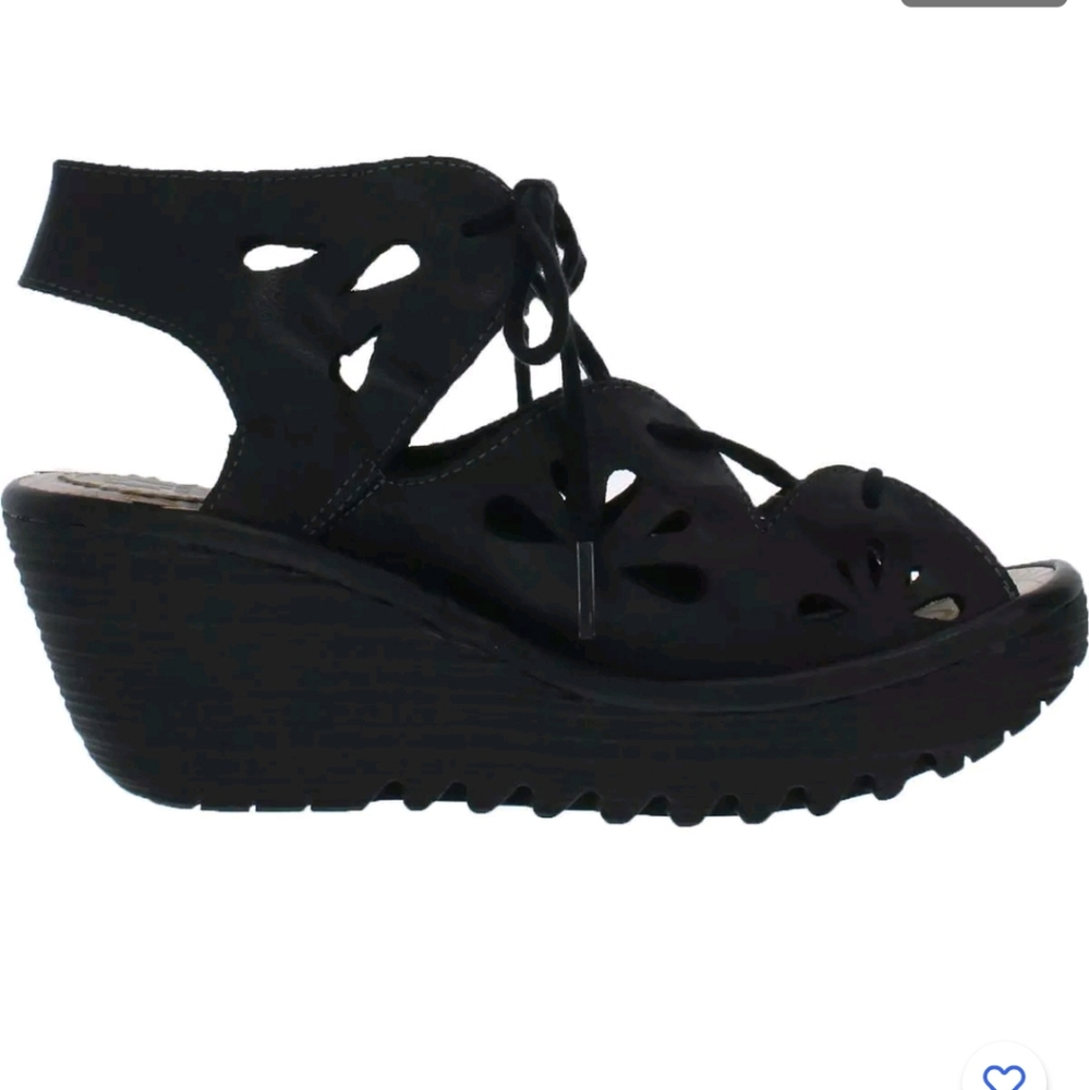 Fly London Black Lace-Up Wedge Sandals